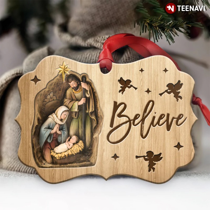 Jesus Nativity Believe Medallion Aluminum Ornament