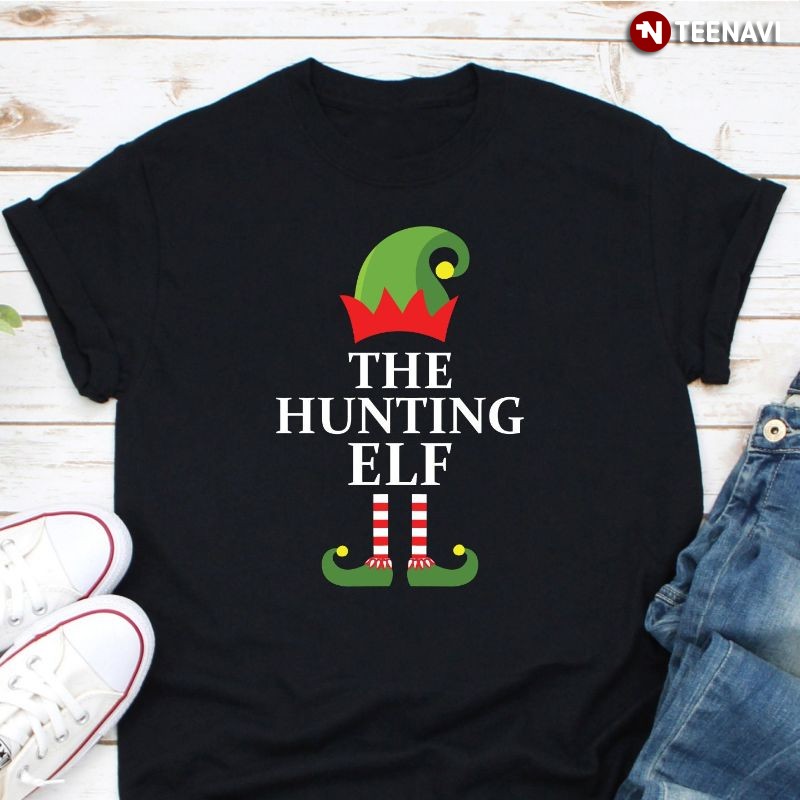 Matching Family Group Christmas Hunter Elf Shirt, The Hunting Elf