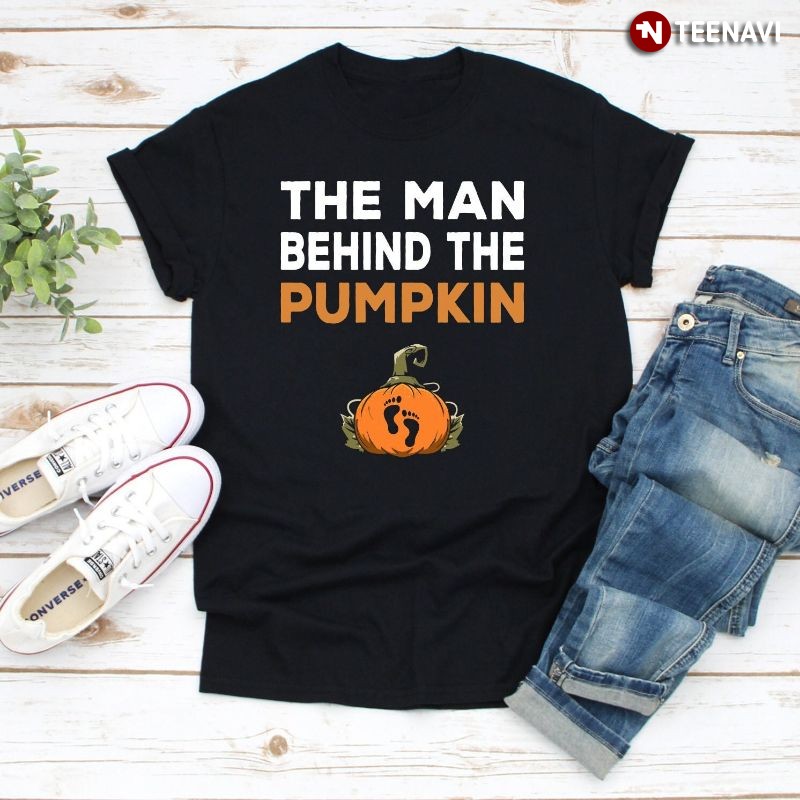 The Man Behind The Pumpkin Funny Pregnancy Announcement Halloween Son T-Shirt