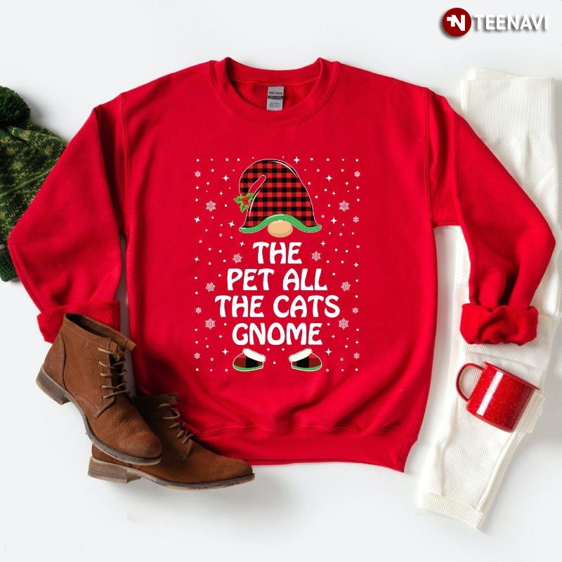 Matching Family Group Christmas Cat Sweatshirt, The Pet All The Cats Gnome