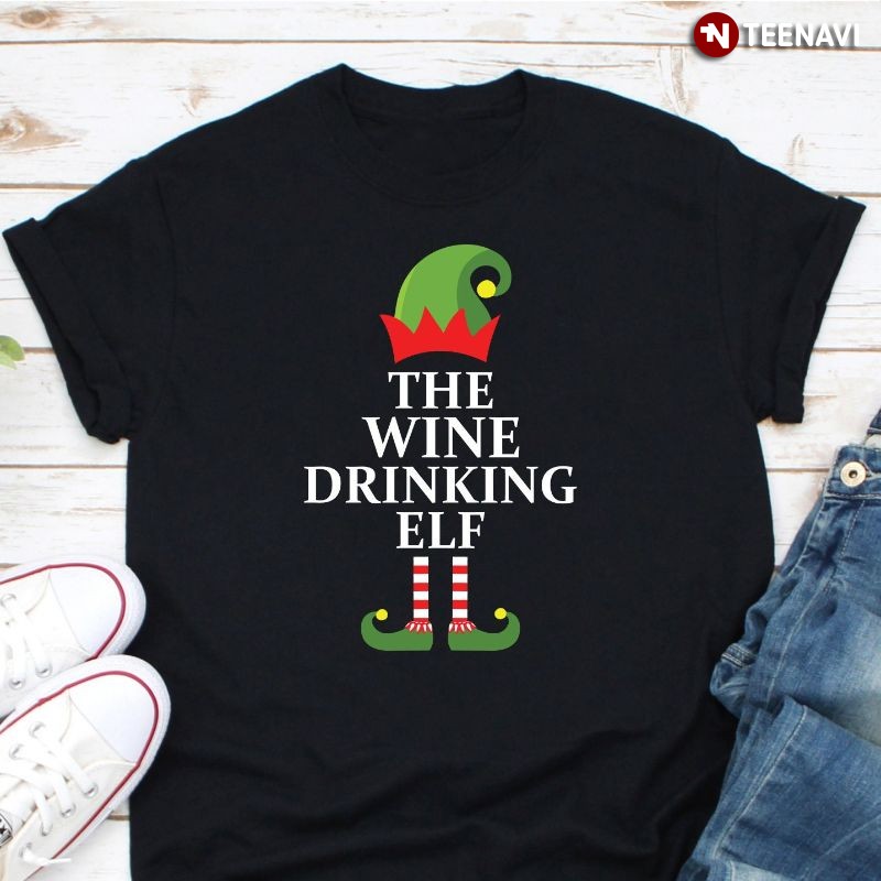 Matching Family Group Christmas Wine Drinker Elf Shirt, The Wine Drinking Elf