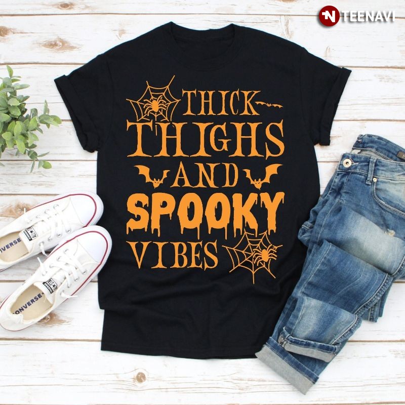 Funny Halloween Shirt, Thick Thighs And Spooky Vibes