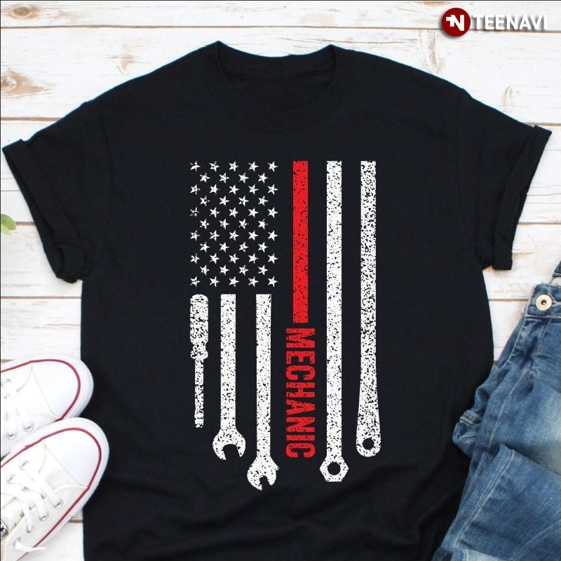Mechanic American Flag Shirt, Patriotic Mechanic