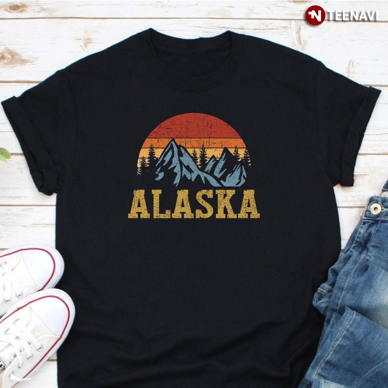 Retro Sunset Mountain Alaska Shirt, Alaska