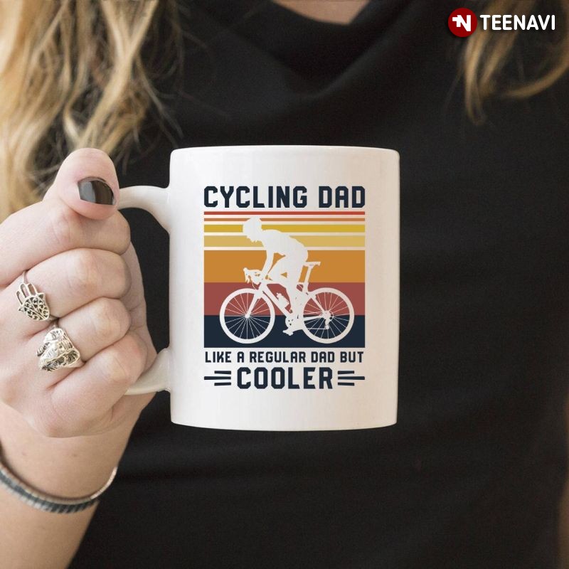 Funny Retro Cyclist Dad Mug, Cycling Dad Like A Regular Dad But Cooler