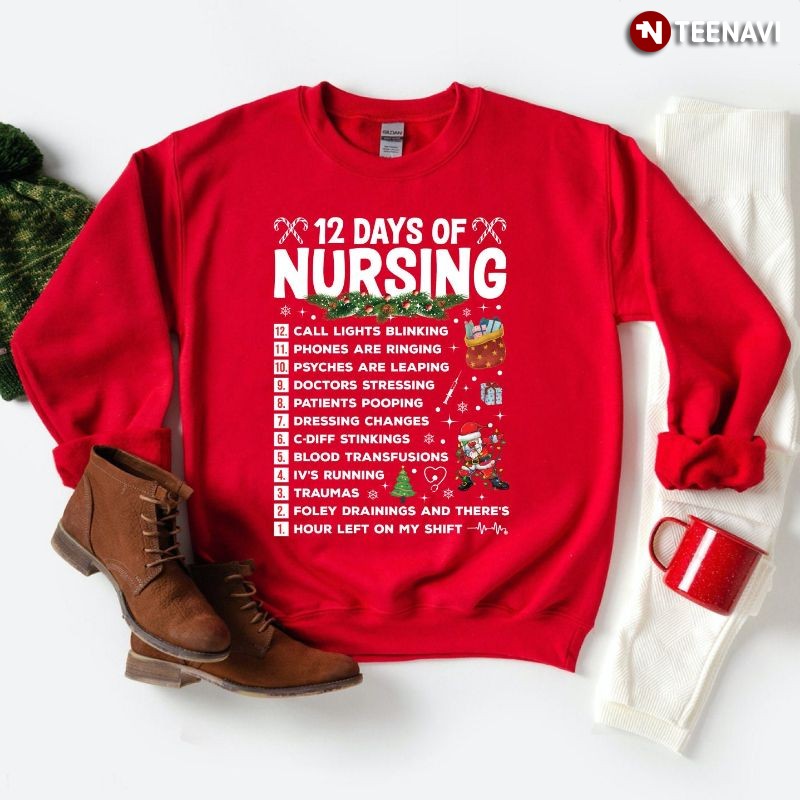 Funny Ugly Christmas Nurse Sweatshirt, 12 Days of Nursing