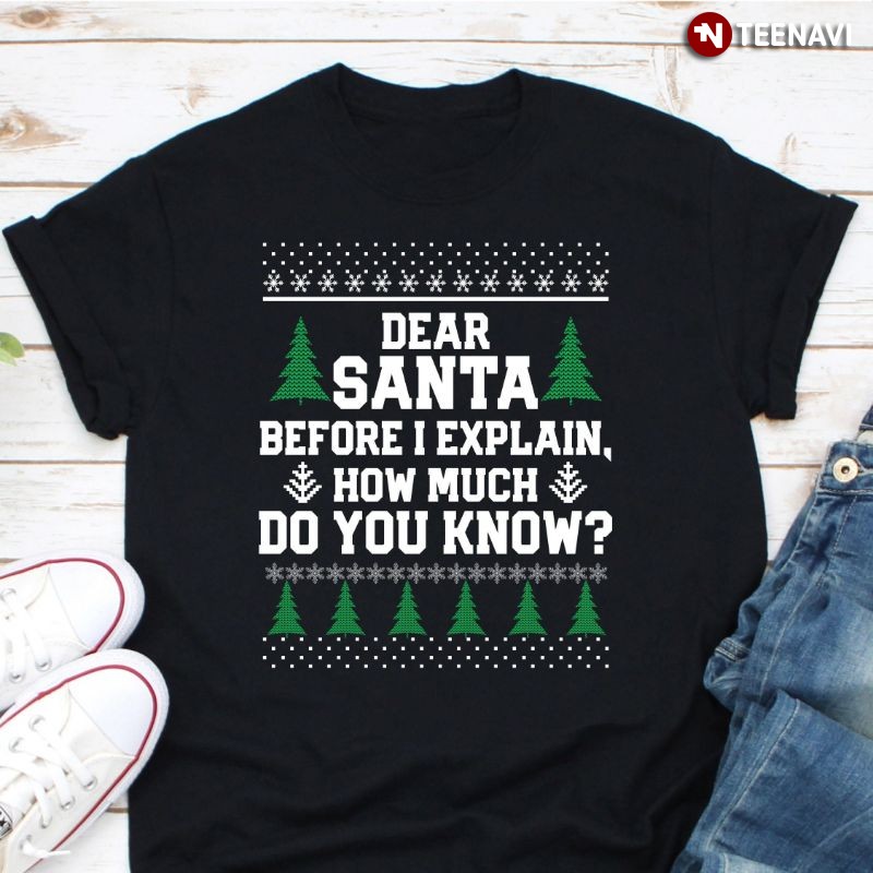 Funny Ugly Christmas Shirt, Dear Santa Before I Explain How Much Do You Know?