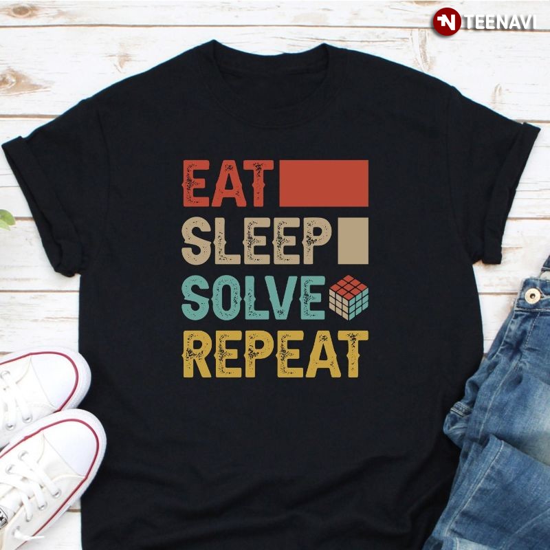 Funny Speedcubing Cube Solver Shirt, Eat Sleep Solve Repeat
