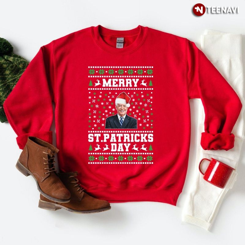 Funny Anti-Joe Biden Ugly Christmas Sweatshirt, Merry St. Patricks Day