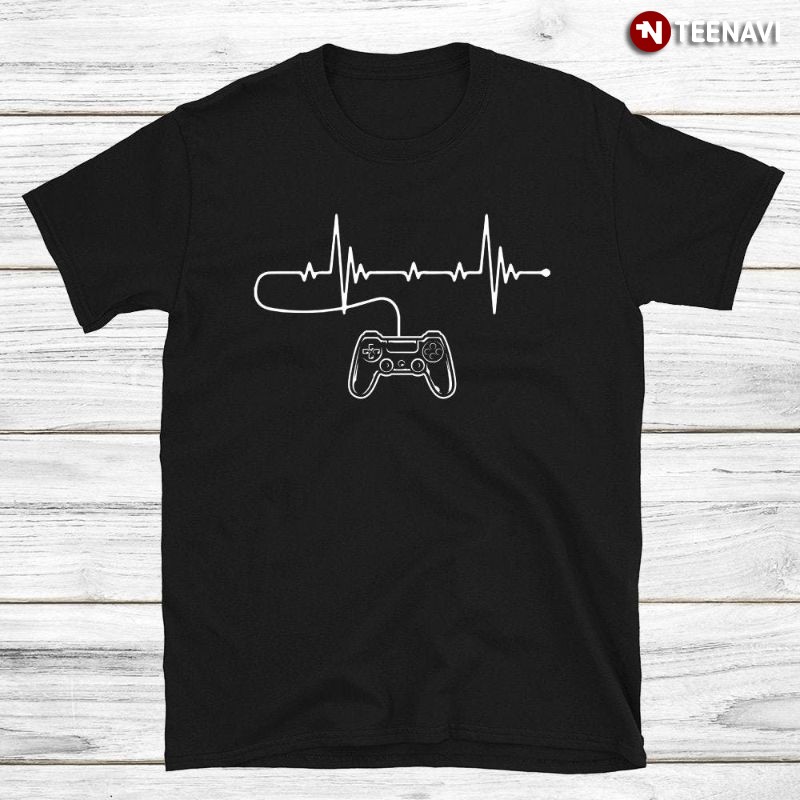 Funny Video Game Lover Gamer Shirt, Game Controller Heartbeat