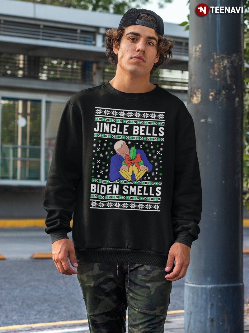 Funny Ugly Christmas Anti-Joe Biden Sweatshirt, Jingle Bells Biden Smells