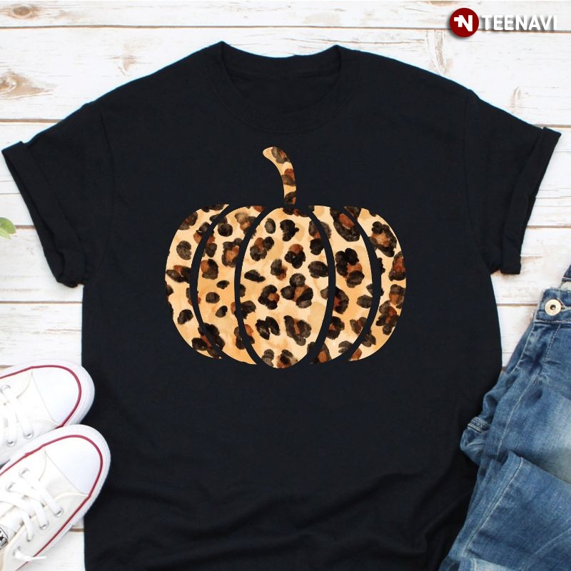 Leopard Pumpkin Funny Halloween Happy Fall T-Shirt