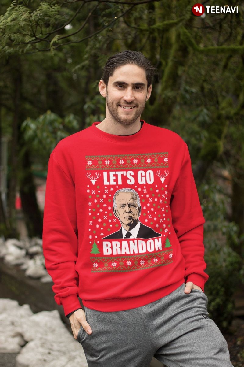 Ugly Christmas Anti-Joe Biden Sweatshirt, Let’s Go Brandon