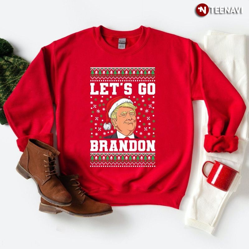 Ugly Christmas Donald Trump Supporter Sweatshirt, Let’s Go Brandon