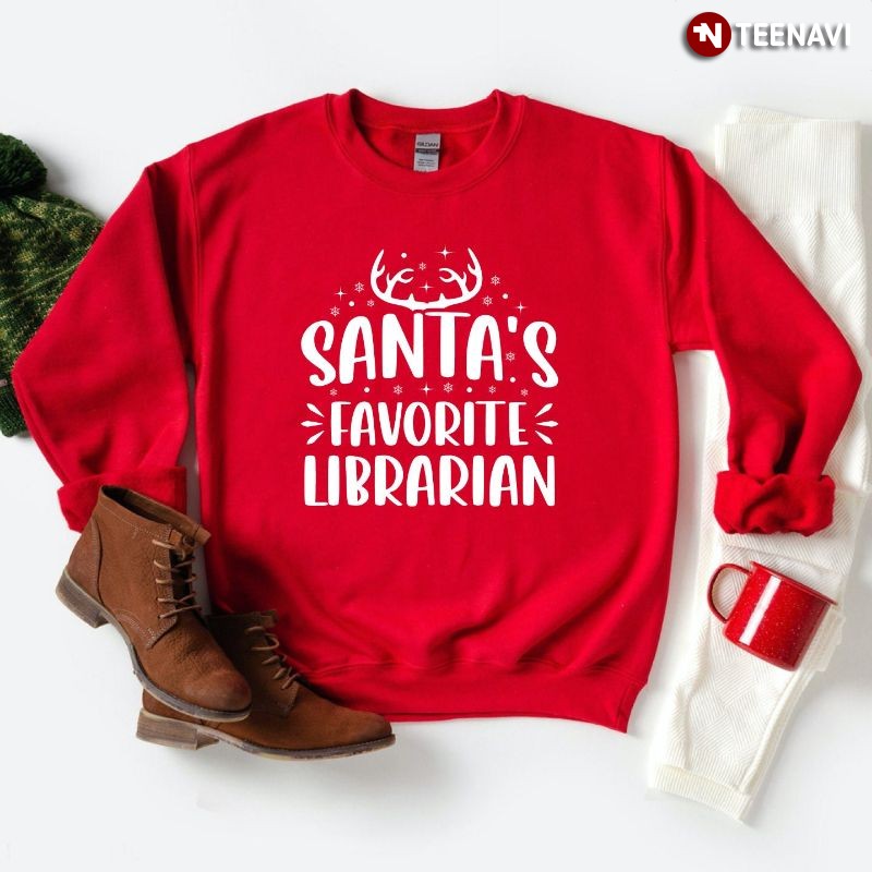 Christmas Santa Claus Librarian Sweatshirt, Santa’s Favorite Librarian