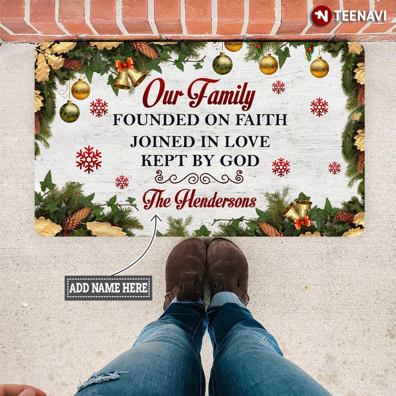 Personalized Christmas Our Family Founded On Faith Doormat
