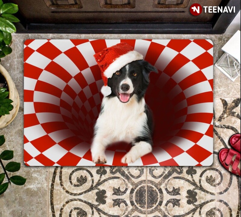 Personalized Photo Dog Santa Hat 3D Doormat