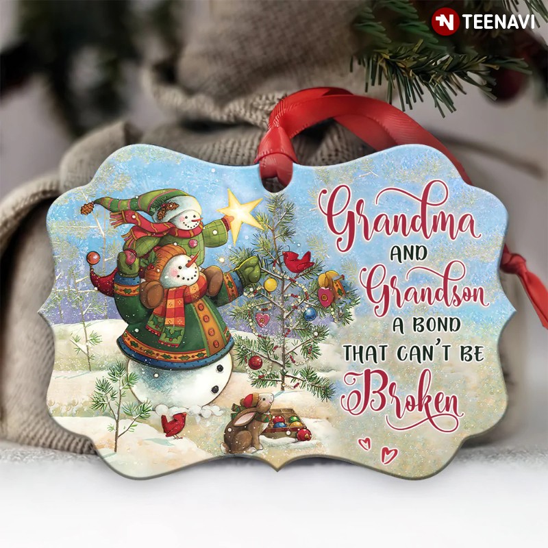 Snowman Grandma And Grandson Medallion Aluminum Ornament