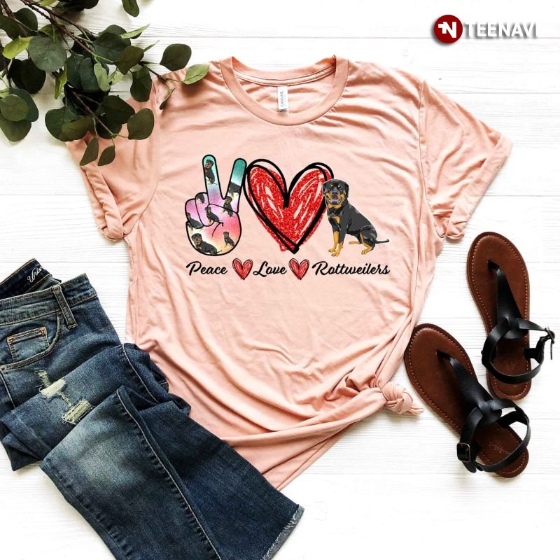 Rottweiler Dog Shirt, Peace Love Rottweilers