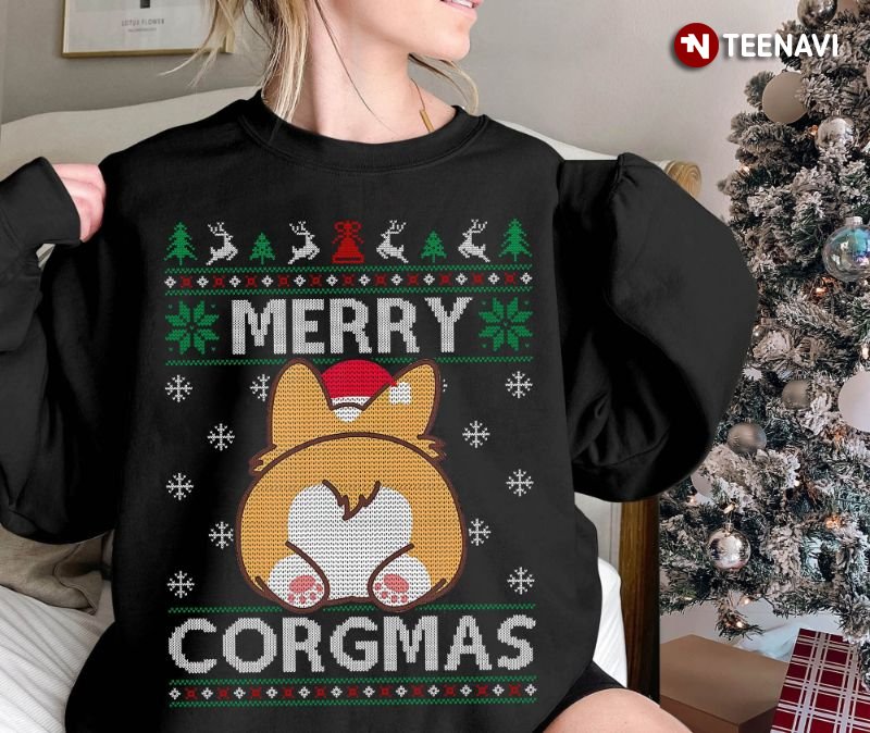 Santa Corgi Sweatshirt, Merry Corgmas Cute Corgi Ugly Christmas