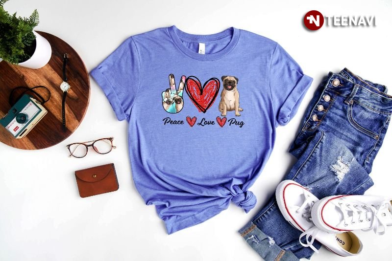 Funny Pug Shirt, Peace Love Pug