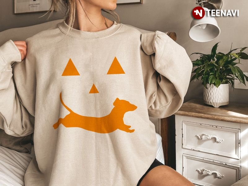 Dachshund Halloween Sweatshirt, Pumpkin Dachshund