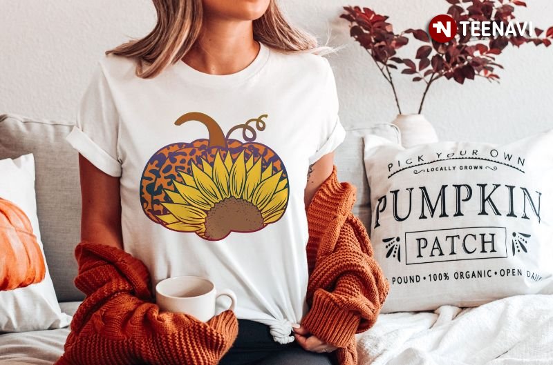 Leopard Pumpkin Shirt, Pumpkin Sunflower Leopard
