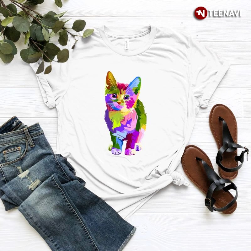 Cat Lover Shirt, Cute Colorful Cat