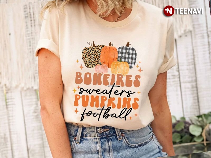 Football Game Day Shirt, Bonfires Sweater Pumpkins Football Leopard