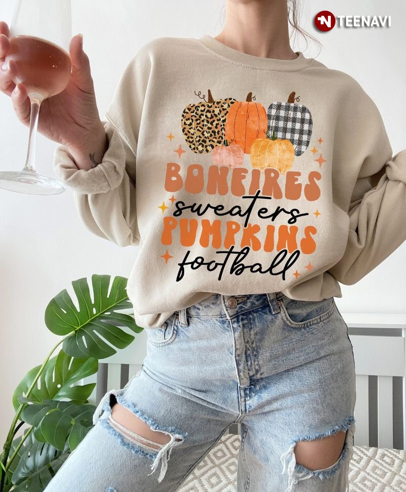Fall Lover Sweatshirt, Bonfires Sweater Pumpkins Football Leopard