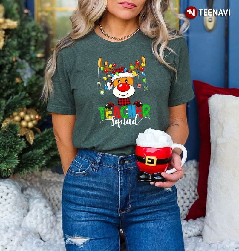 Christmas Teacher Shirt, Teacher Squad Funny Reindeer