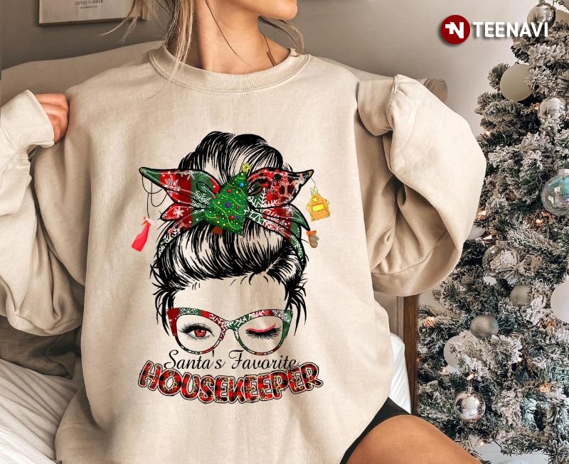 Housekeeper Christmas Sweatshirt, Santa's Favorite Housekeeper