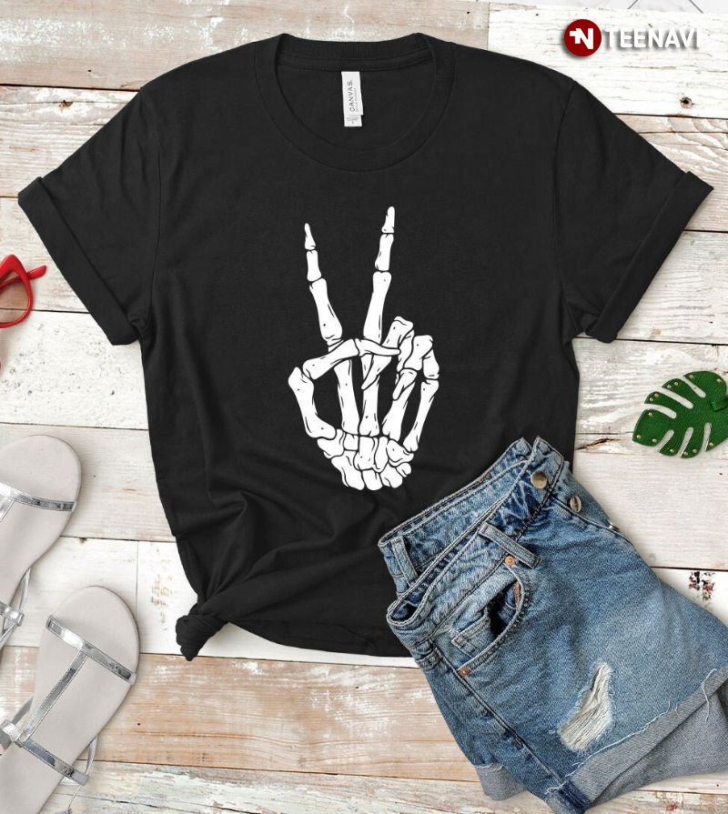 Skeleton Hand Peace Sign Halloween Skeleton Peace Sign T-Shirt