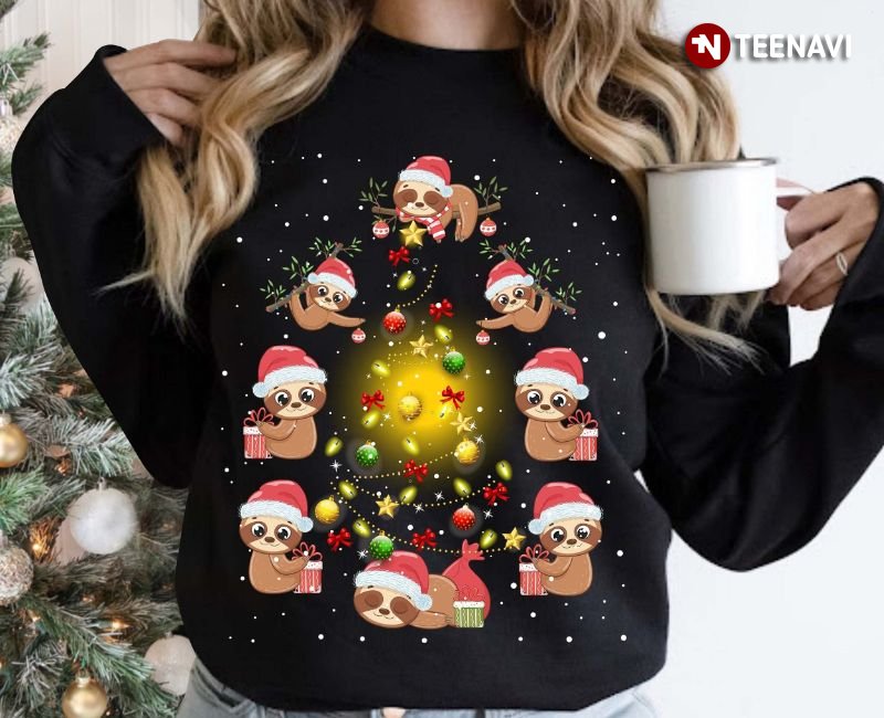 Sloth Christmas Sweatshirt, Cute Santa Sloth Merry Christmas