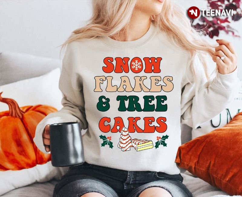 Christmas Holiday Sweatshirt, Snow Flakes And Tree Cakes