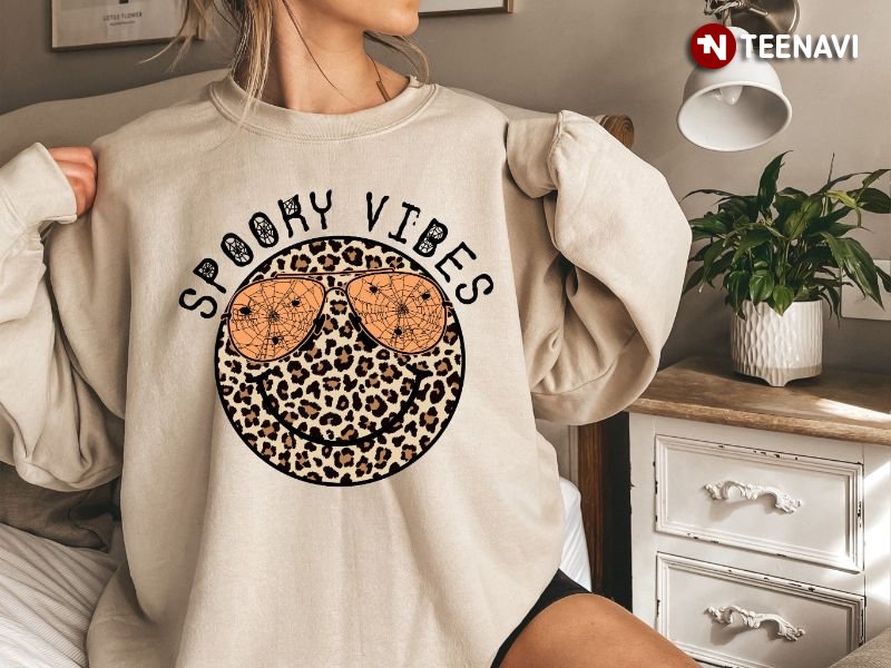 Spooky Leopard Sweatshirt, Spooky Vibes Leopard