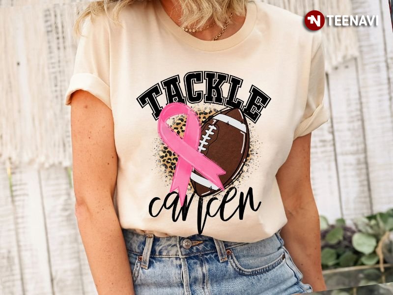 Breast Cancer Warrior Football Shirt, Tackle Cancer Leopard