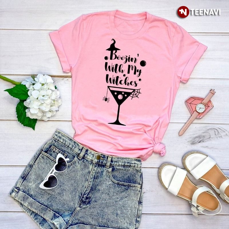 Boozin’ With My Witches Halloween Witch T-Shirt