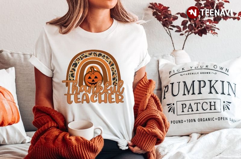 Thanksgiving Teacher Shirt, Thankful Teacher Rainbow Leopard
