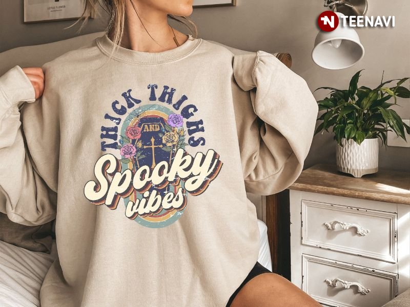 Funny Halloween Sweatshirt, Thick Thighs Spooky Vibes