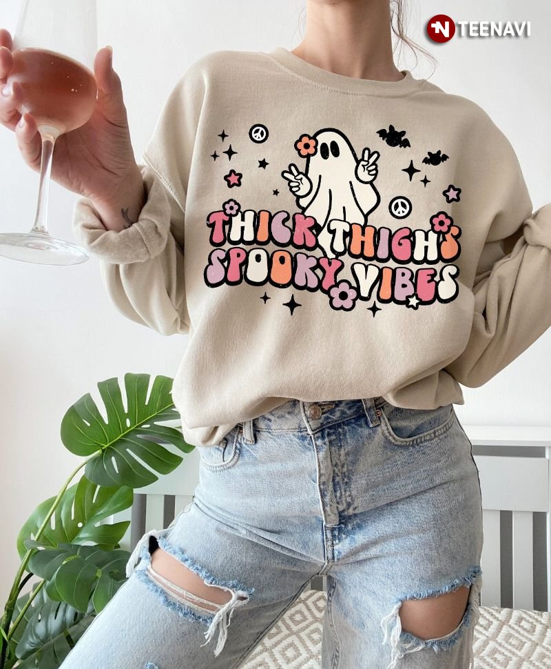 Funny Ghost Sweatshirt, Thick Thighs Spooky Vibes