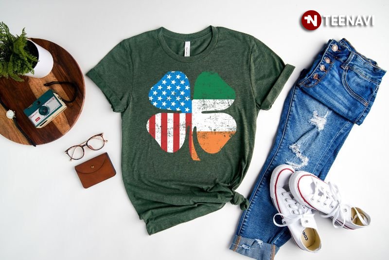 Shamrock Shirt, Shamrock American Flag Irish Flag St Patrick's Day