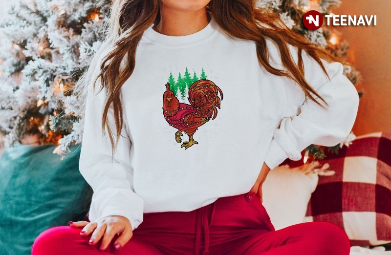 Christmas Farmer Sweatshirt, Funny Chicken With Fairy Lights