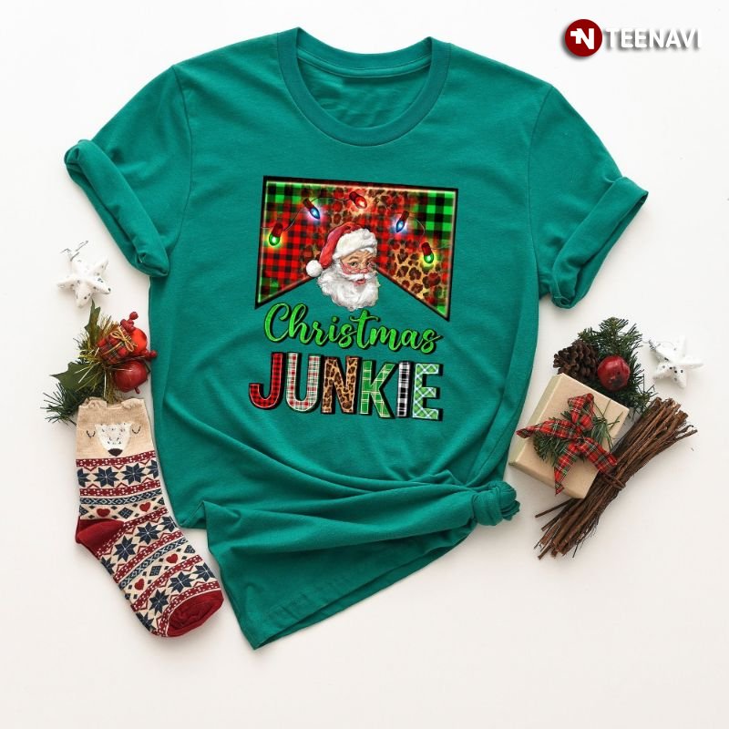 Funny Santa Claus Shirt, Christmas Junkie Leopard