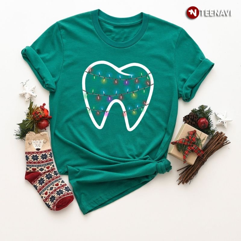 Christmas Teeth Dentist Shirt, Funny Teeth With Xmas Lights