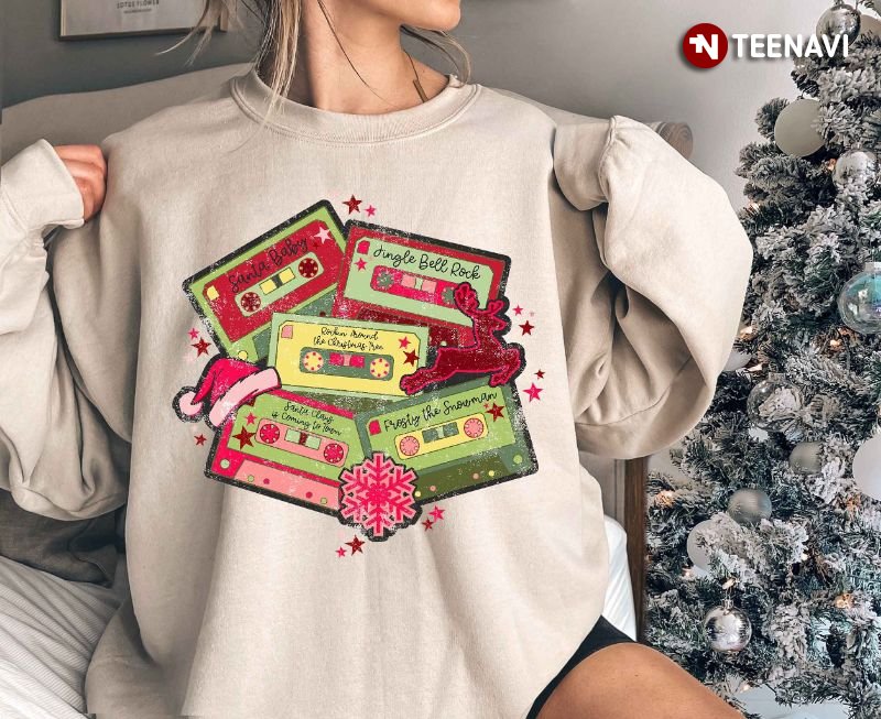 Music Christmas Sweatshirt, Santa Baby Angle Bell Rock
