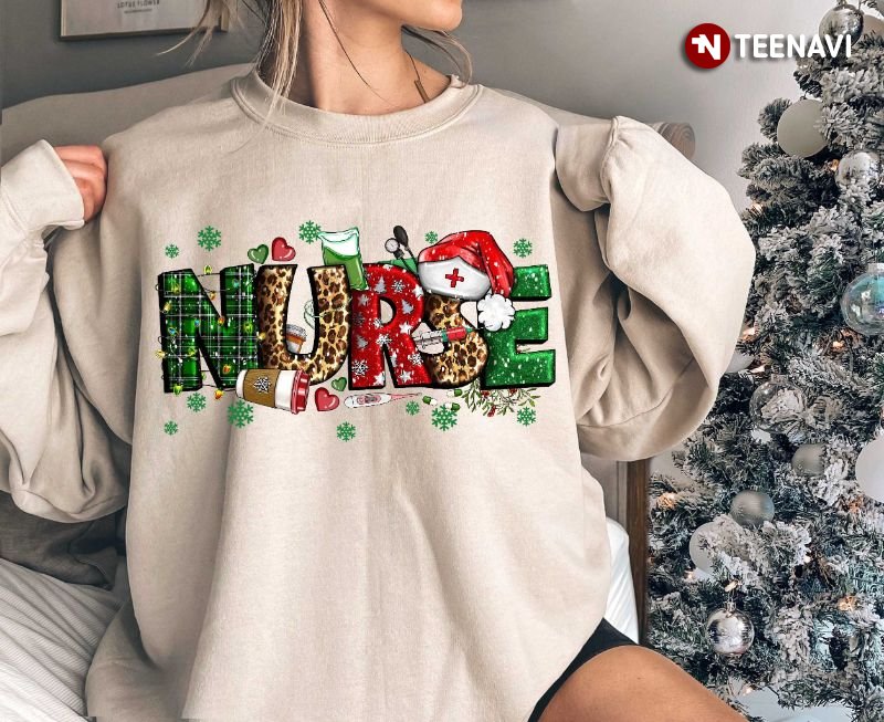 Nurse Christmas Leopard Sweatshirt, Nurse