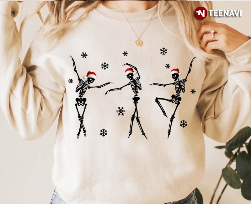 Christmas Dancing Skeleton Sweatshirt, Funny Santa Skeletons Are Dancing