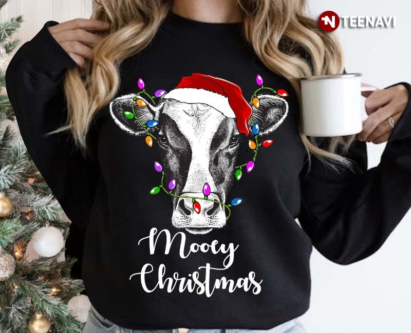 Cute Cow Christmas Sweatshirt, Mooey Christmas