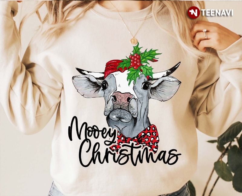 Mooey Christmas Sweatshirt, Mooey Christmas Cute Cow